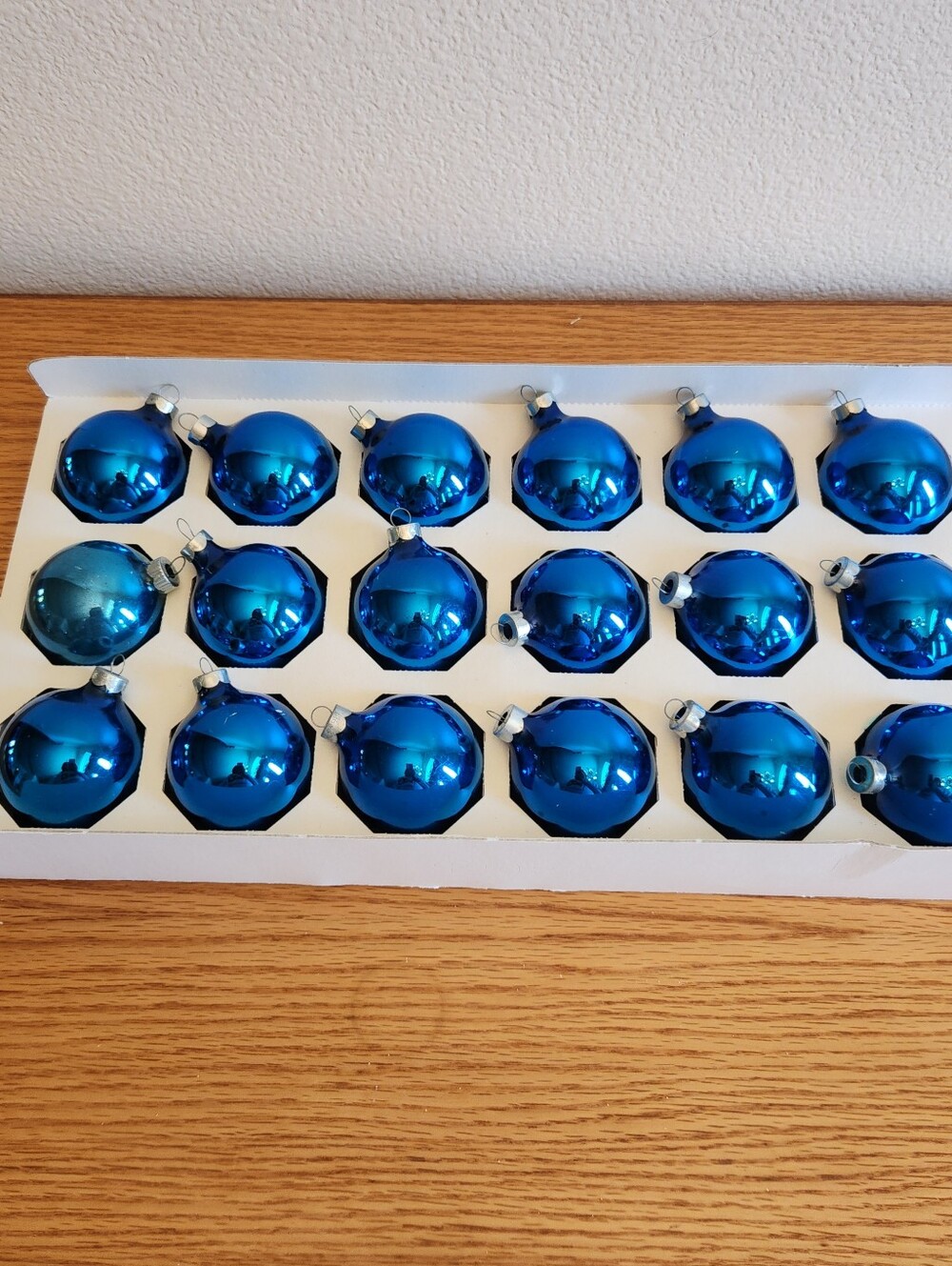 Vintage Pyramid Blue Glass Holiday Ball Ornaments - Set of 18